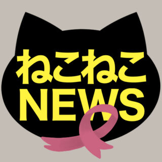 ねこねこNEWS_黒猫ロゴ＋ピンクリボン1_グレー背景_510×510