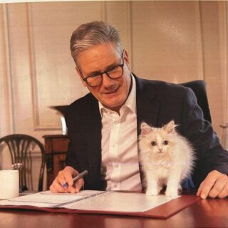 スターマー英首相と新たにお迎えされたサイベリアン子猫のプリンス君