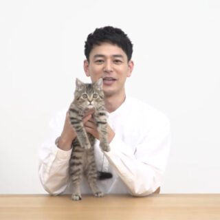「LANSCOPE」のCMに出演した妻夫木聡さんと子猫のかつお君