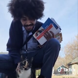 配達エリアの猫たちにモテモテの郵便屋さん